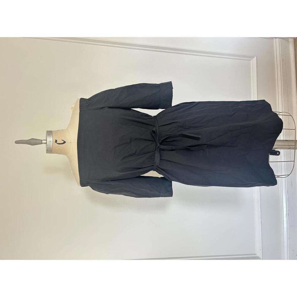 Theory - Off-Shoulder Stretch Cotton Poplin Dress, size 8, black - Picture 2 of 10